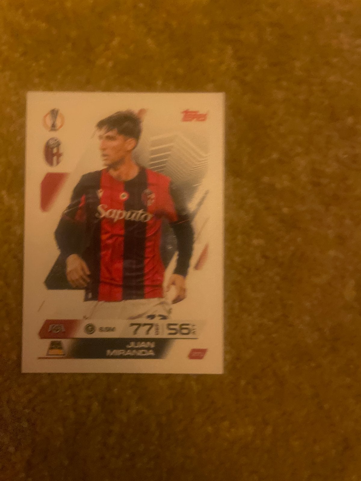 Juan Miranda Topps Match Attax Spelerskaart Bologna FC, Ophalen of Verzenden, Zo goed als nieuw, Buitenlandse clubs, Spelerskaart