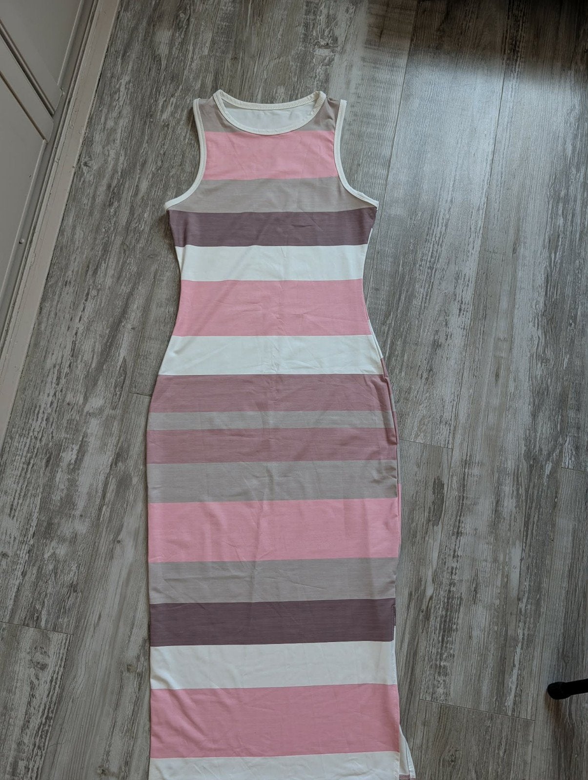 Gestreepte maxi jurk wit /roze – S, Maat 38/40 (M), Nieuw, Ophalen of Verzenden, Roze