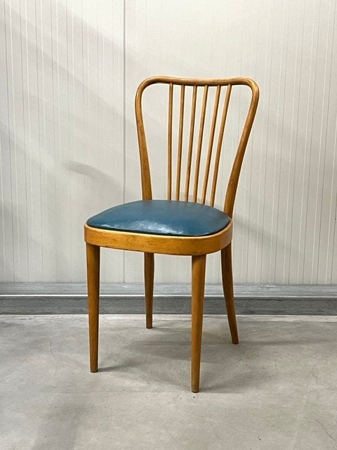 Jaren 50 eetkamerstoel vintage eettafelstoel retro blauw, Ophalen, Gebruikt, Blauw, .
