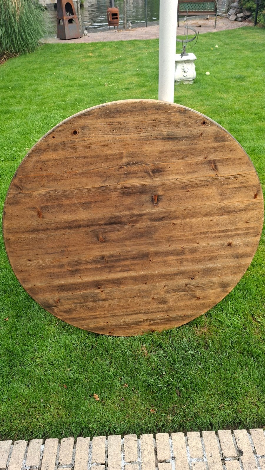 Grenen blad rond, Huis en Inrichting, Tafelonderdelen, Ophalen, Gebruikt, 100 tot 150 cm, Rond