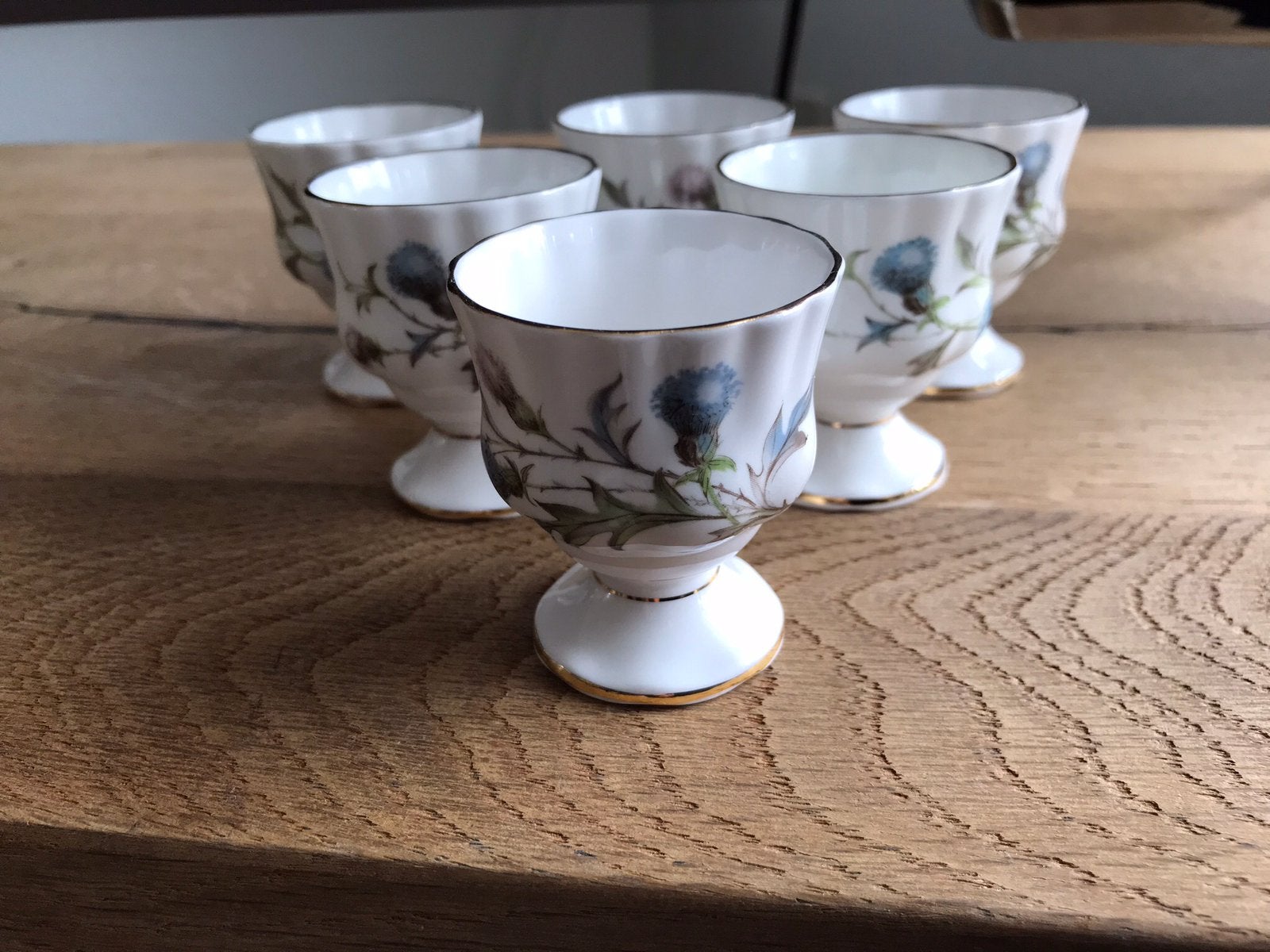 Royal albert BRIGADOON 6 EIERDOPJES, Ophalen, Zo goed als nieuw, Porselein, Kop en/of schotel