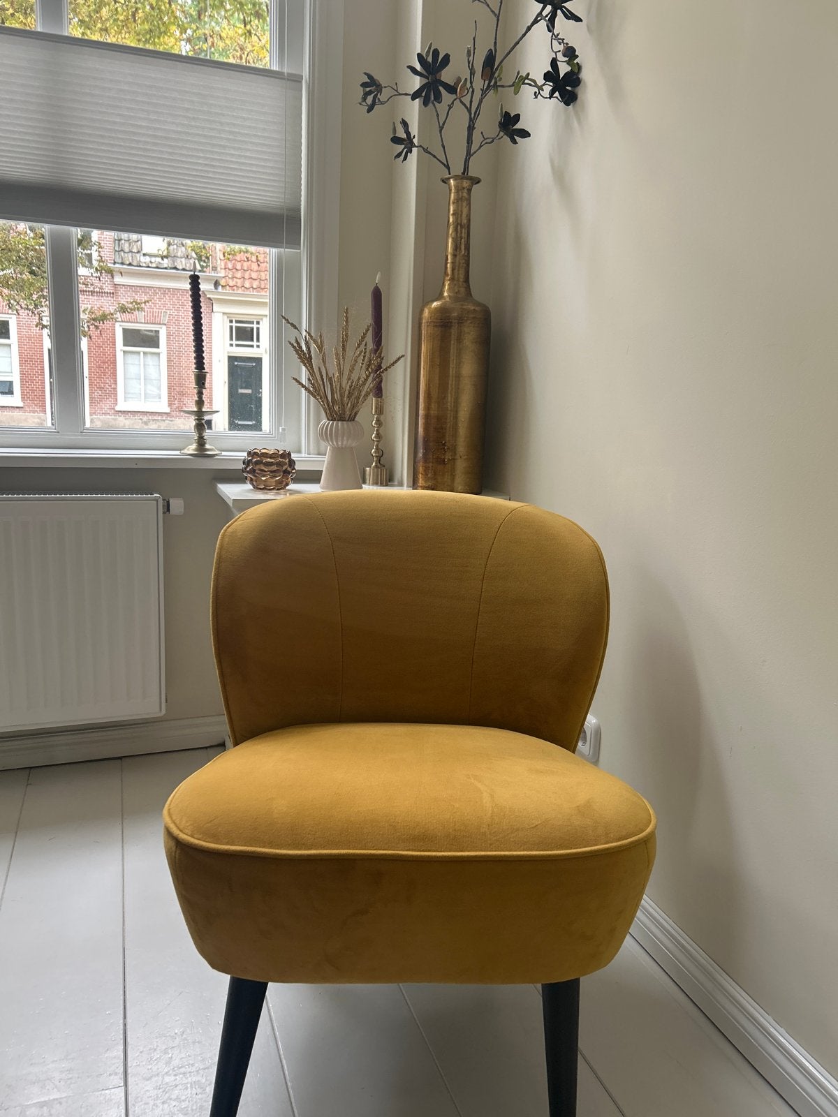 Stijlvolle okergele fauteuil Wood - Zo goed als nieuw, Huis en Inrichting, Overige kleuren, Ophalen of Verzenden, Zo goed als nieuw