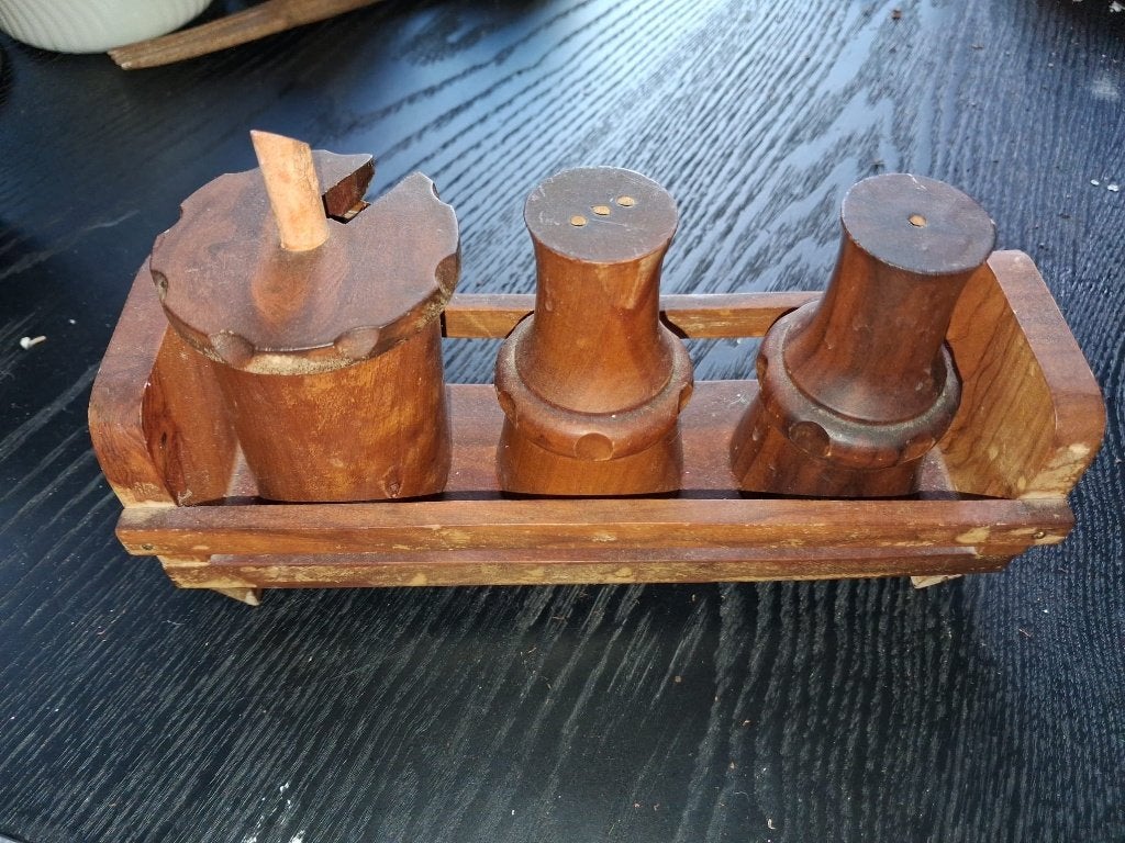 Vintage houten peper & zout stel . t., Antiek en Kunst, Ophalen of Verzenden