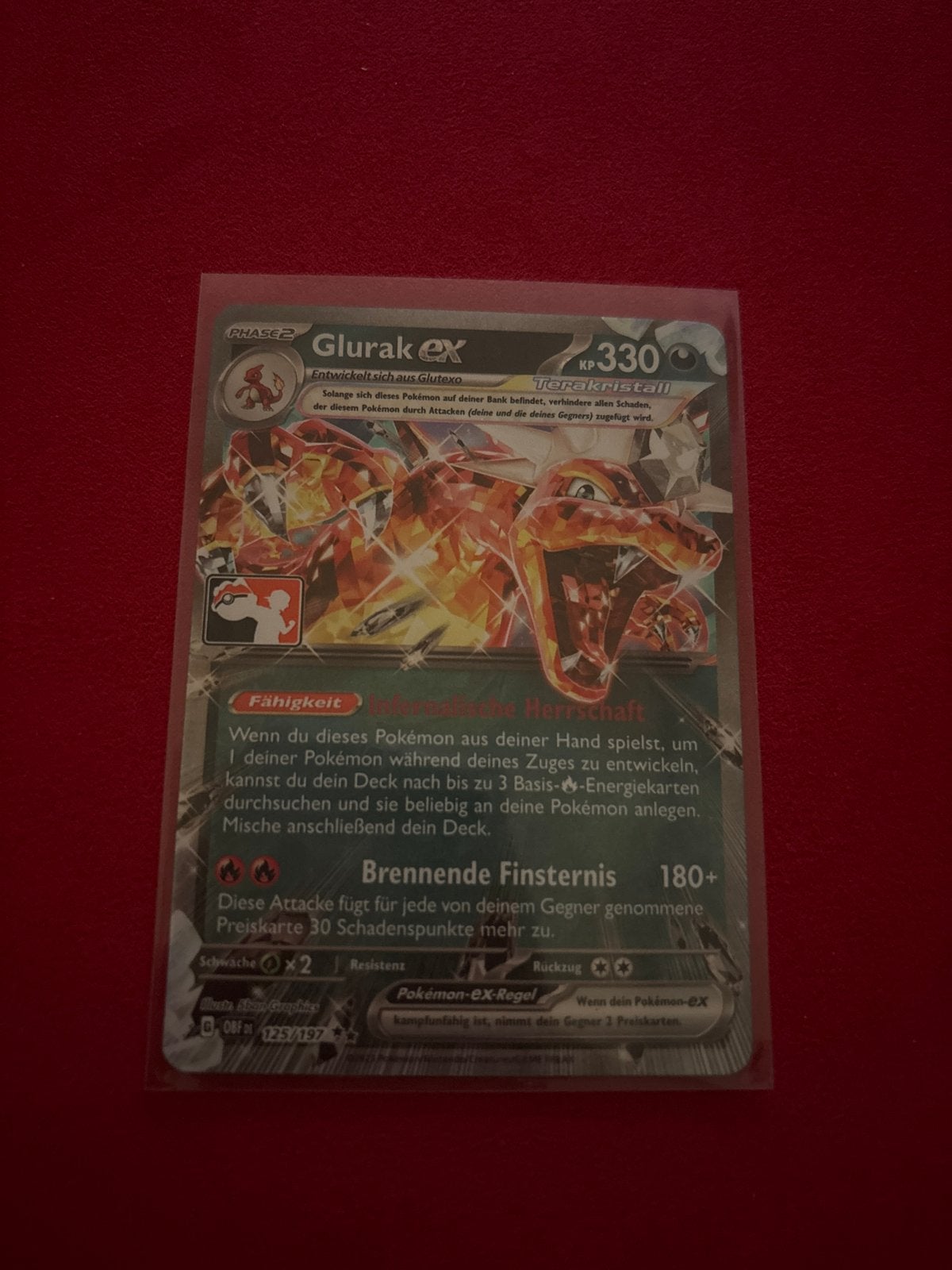 Pokémon Kaart Glurak ex 330 KP Terakristall, Ophalen of Verzenden, Zo goed als nieuw, Losse kaart