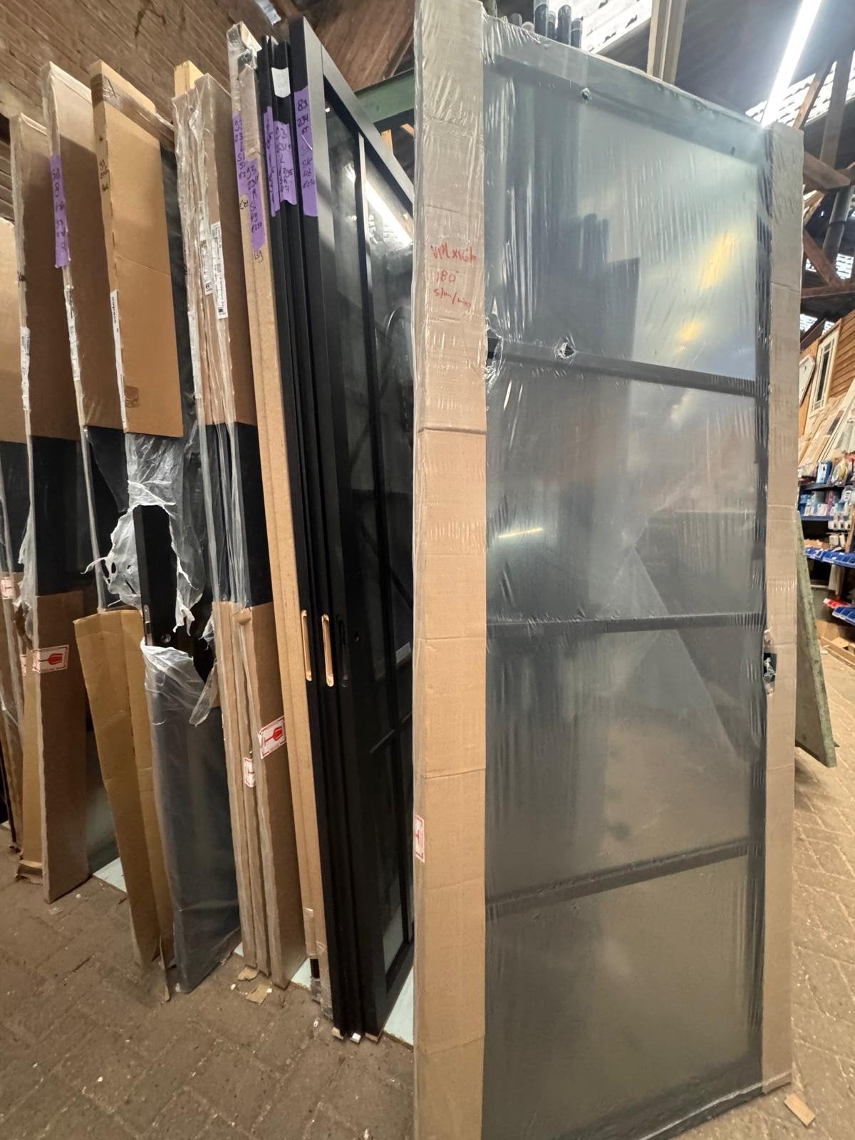 93x231,5 binnendeur zwart staallook SD2, Ophalen, Binnendeur, Nieuw, Glas