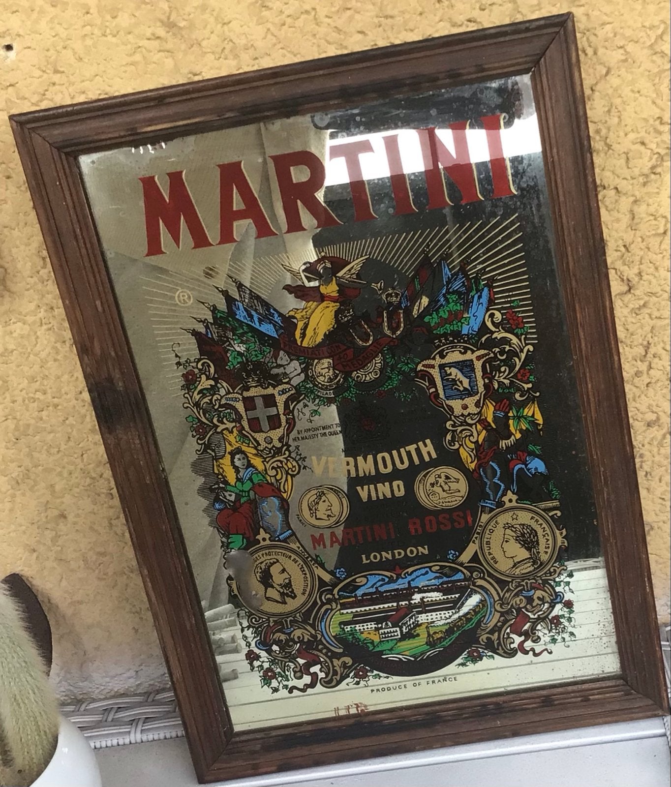 Vintage Martini Rossi spiegel - Decoratieve barspiegel, Antiek en Kunst, Ophalen of Verzenden, Rechthoekig, 50 tot 100 cm, Minder dan 100 cm
