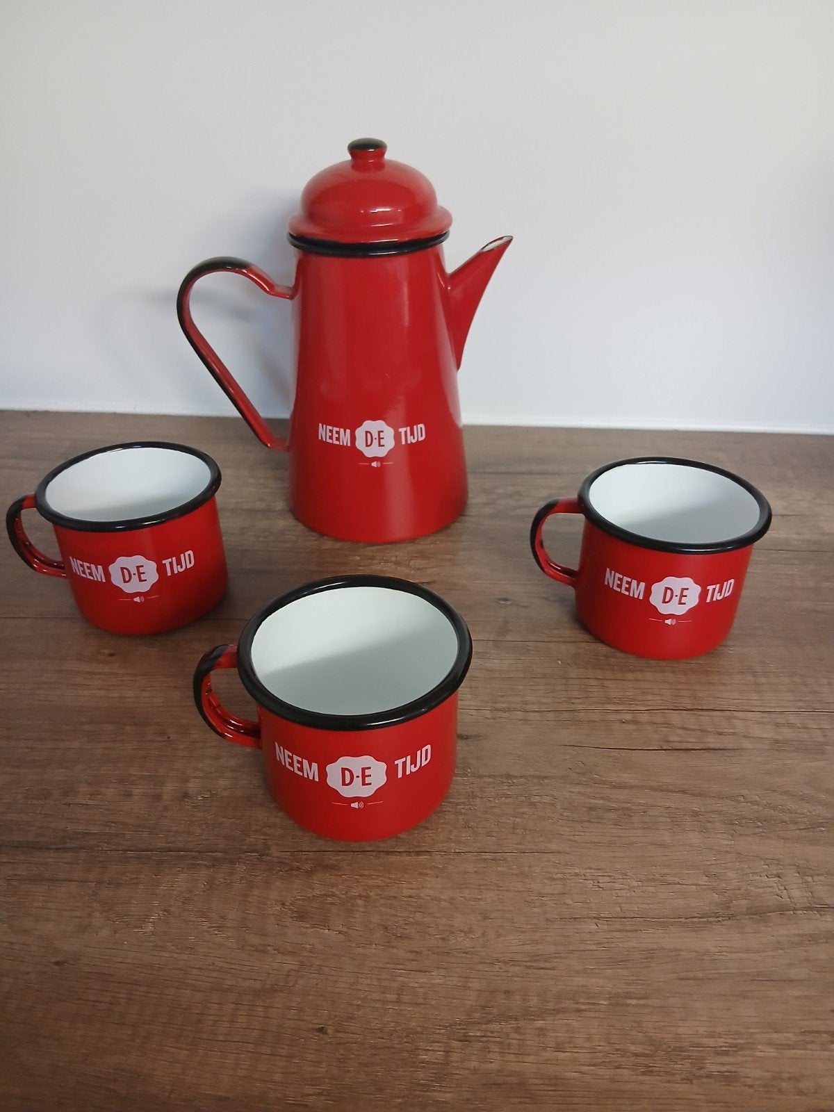 Mooie Douwe Egberts emaille koffie set - Nooit gebruikt, Ophalen of Verzenden
