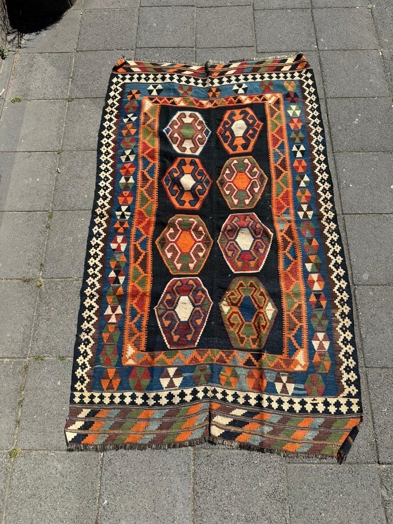 Hand Genopt Kilim Qashqai Perzisch Gelim 232 x 132 cm, Huis en Inrichting, Stoffering | Tapijten en Kleden, Zo goed als nieuw