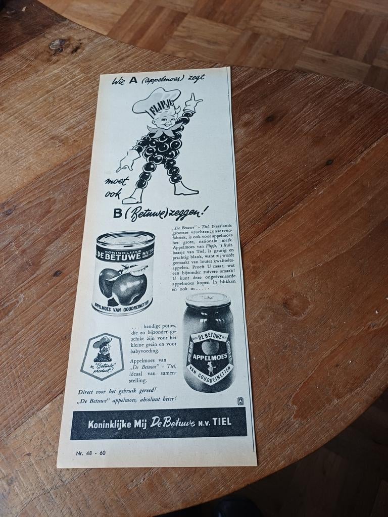 Advertentie koninklijke mij de Betuwe Tiel Flipje  wie A, Ophalen of Verzenden, Gebruikt, Overige typen