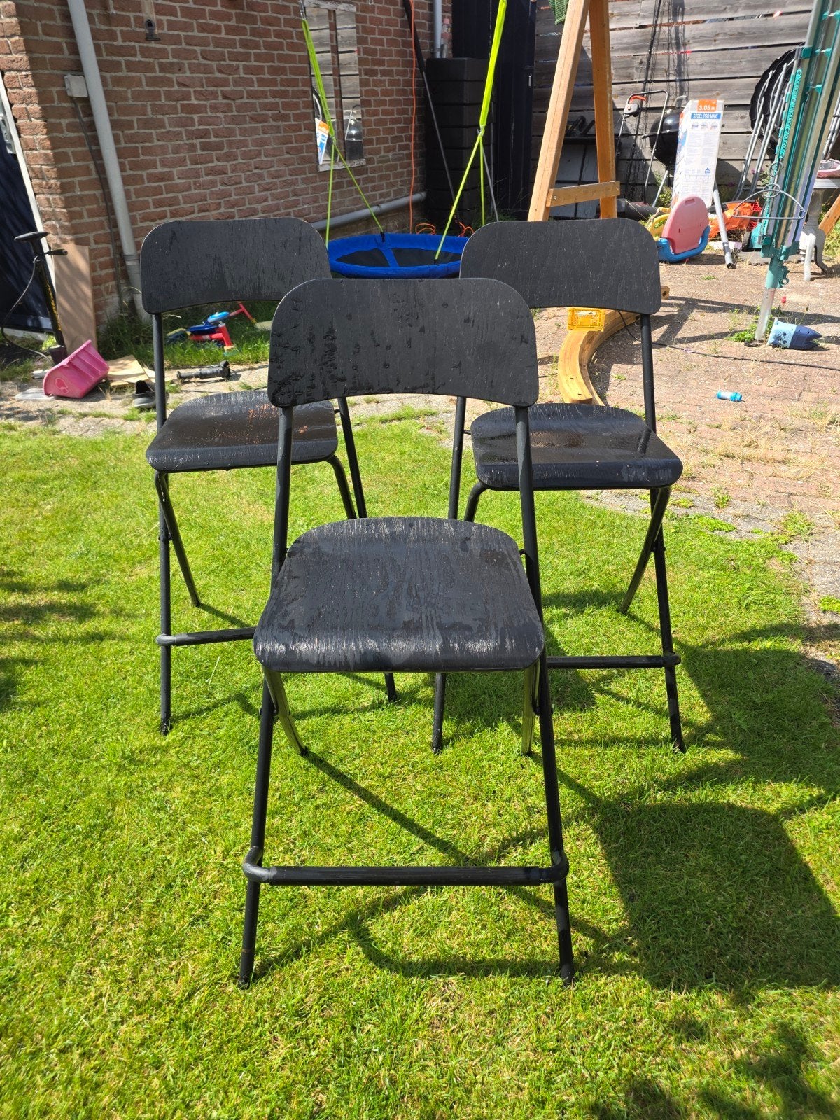 Set van 3 zwarte inklapbare barkrukken, Ophalen, Gebruikt, Modern, functioneel, Drie