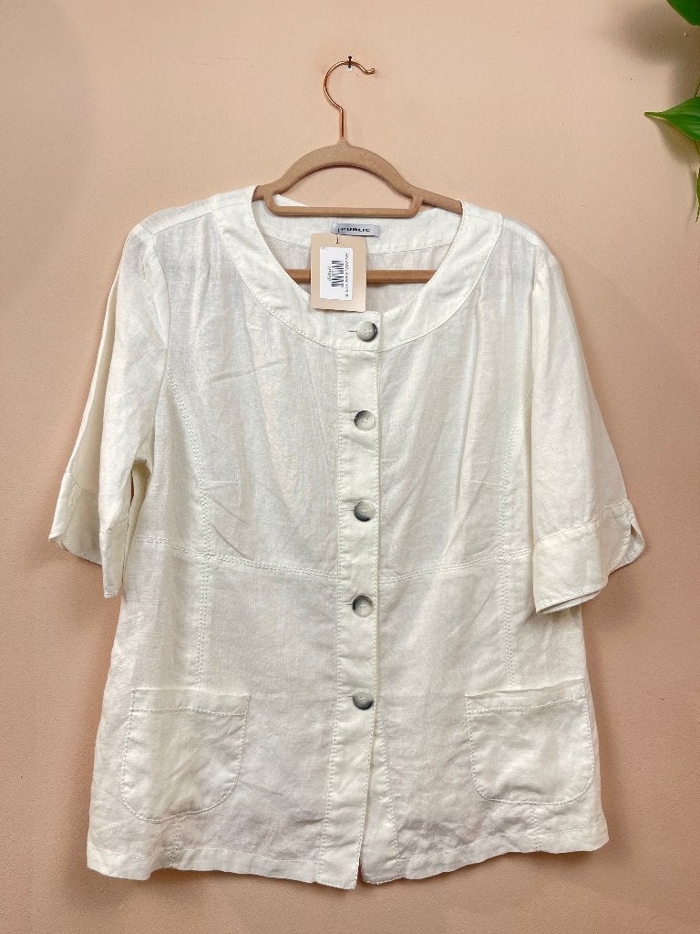 Public Luchtige Witte Linnen Blouse, Wit, Maat 42/44 (L), Ophalen of Verzenden, Zo goed als nieuw