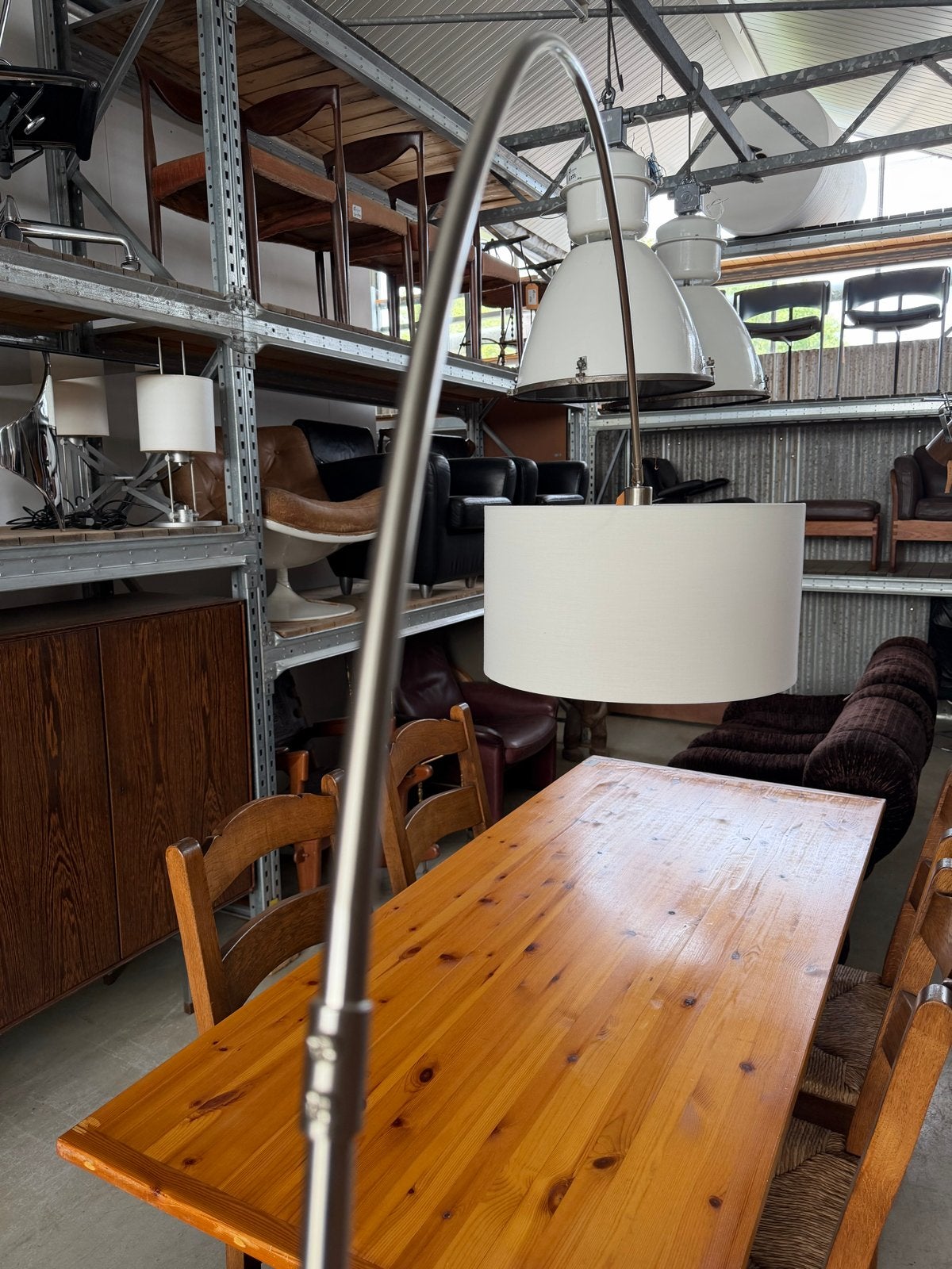 Vintage Booglamp met Marmeren Voet en Stoffen Kap, Ophalen, Gebruikt, R., 200 cm of meer