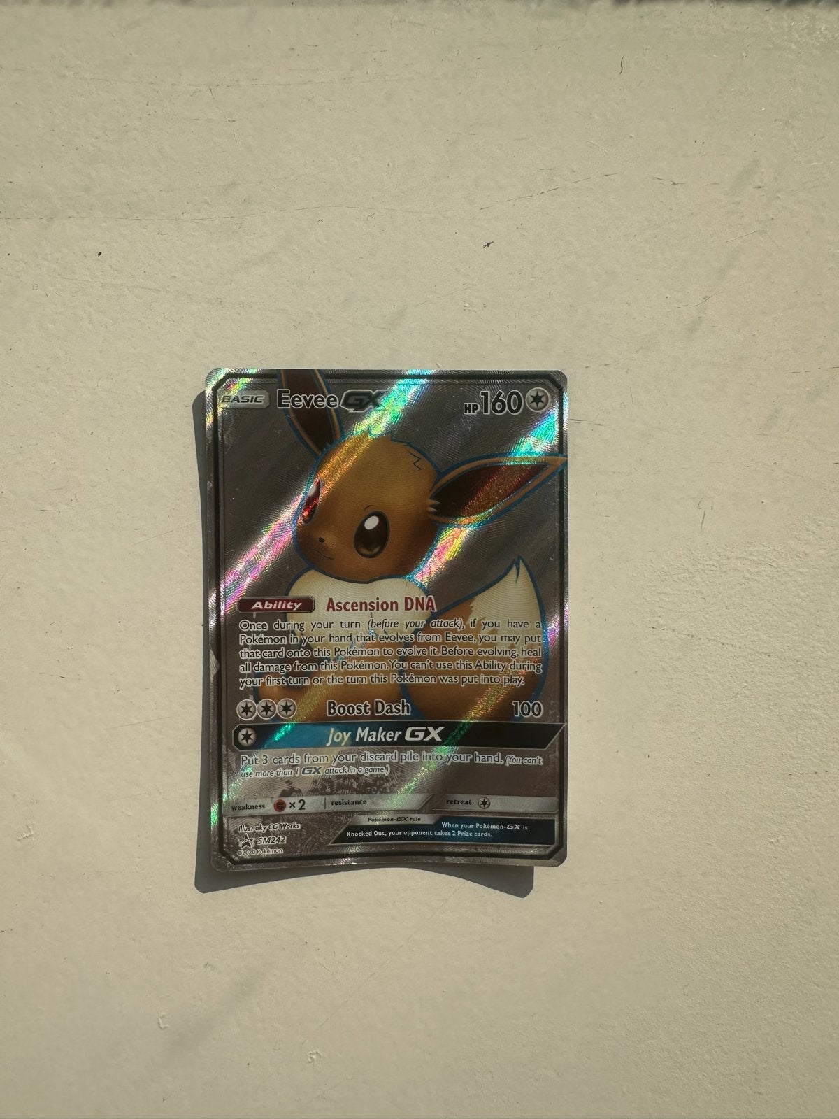 Beschadigde Eevee GX Pokémon kaart, Verzenden, Gebruikt, Losse kaart, Foil