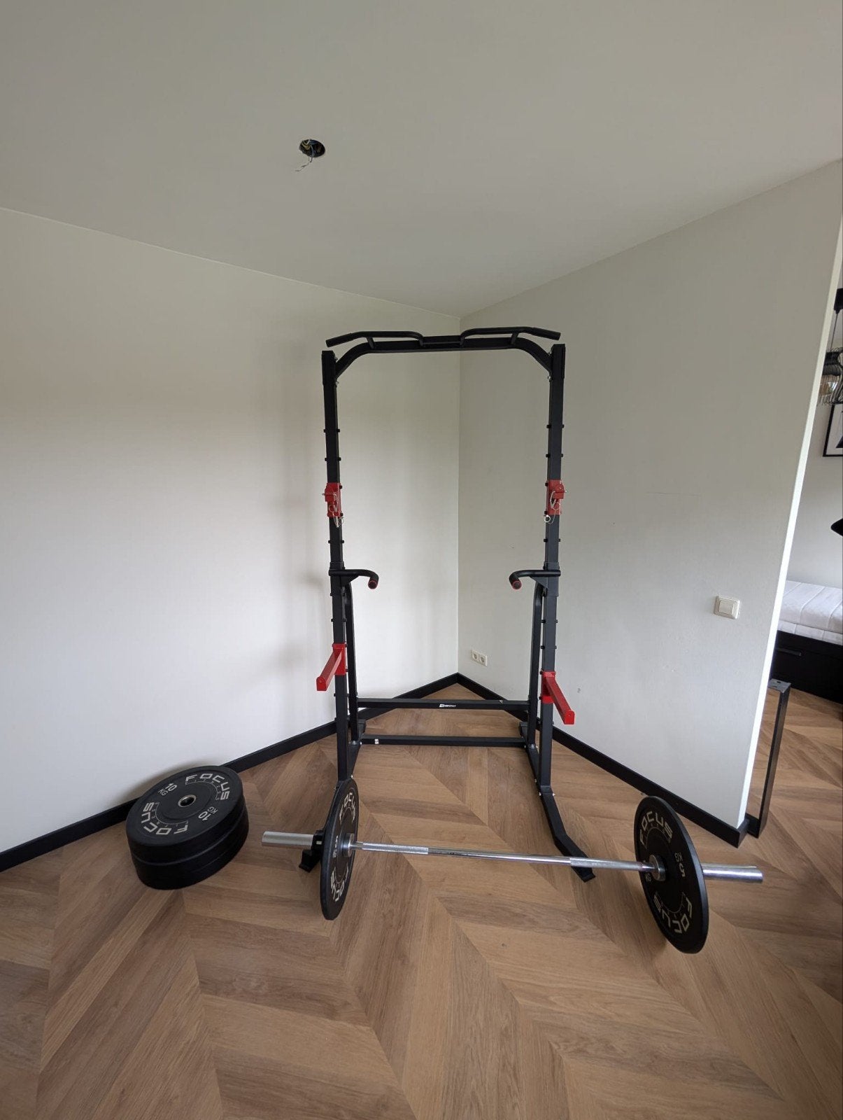 Squat Rack met Halterschijven en Halterstang, Ophalen, Zo goed als nieuw, Benen, Halterstangen