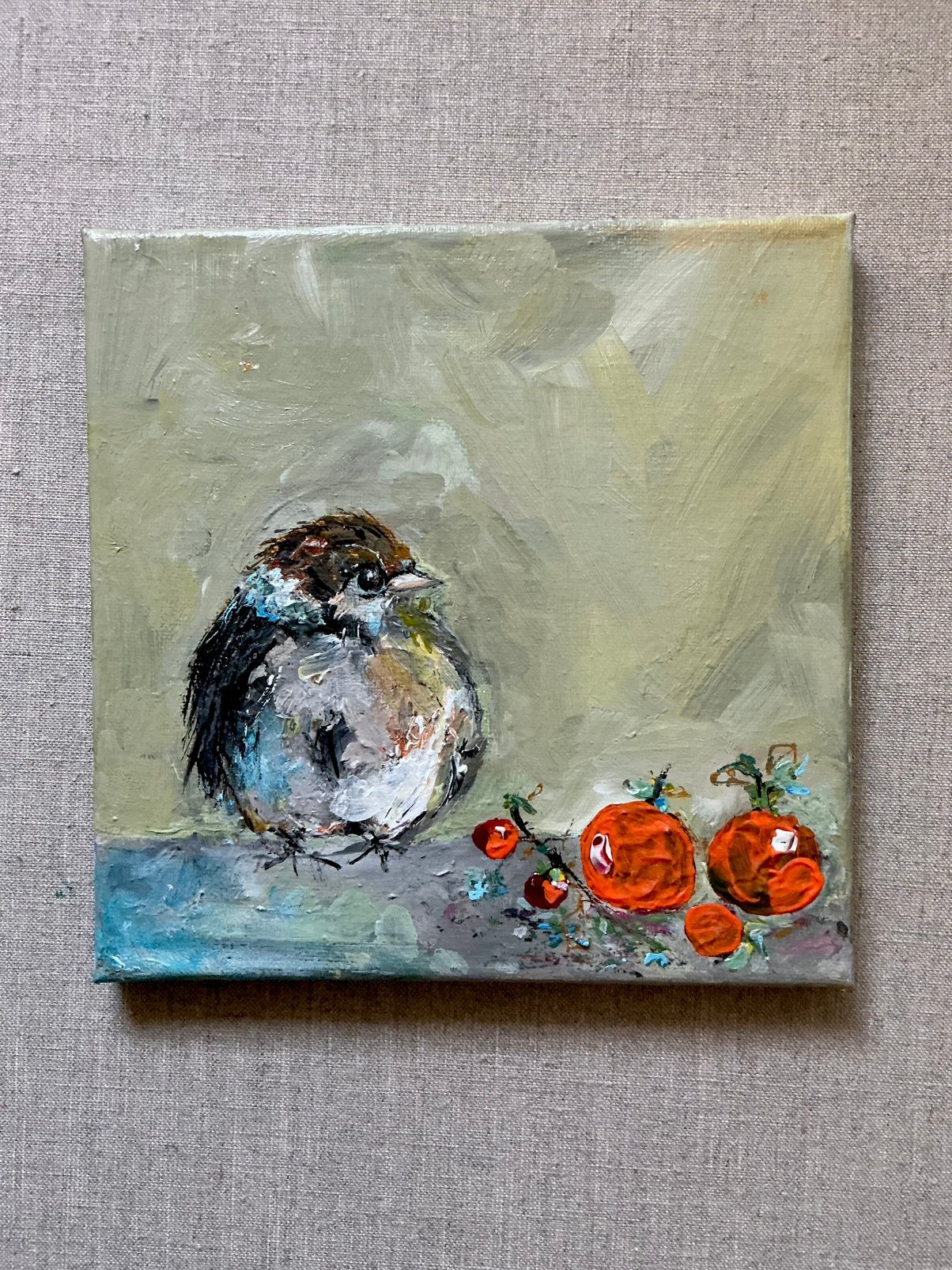 Musje ~ vogel ~ besjes ~ kleintje kunst ~ atelier, Huis en Inrichting, Ophalen of Verzenden, Zo goed als nieuw, Minder dan 50 cm