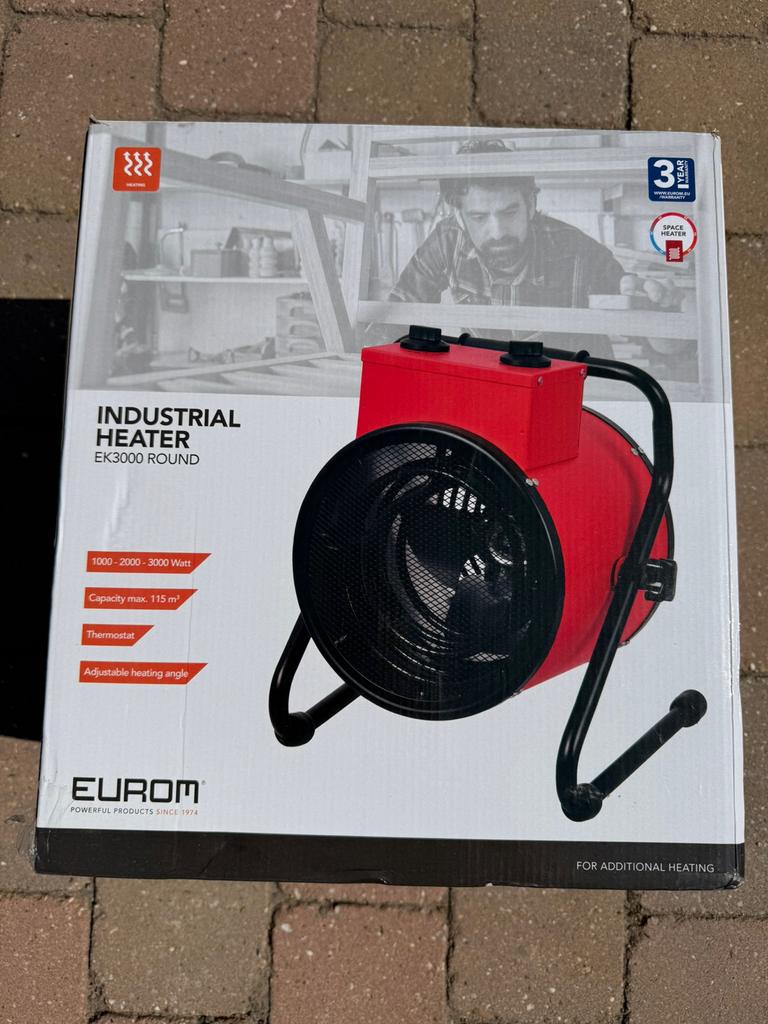 Eurom EK3000 Round Industriële Kachel - Nieuw in doos, Ophalen of Verzenden, Nieuw, 800 watt of meer, Kachel
