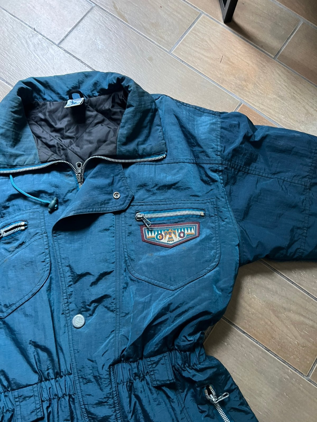 Vintage Rodeo ski-overall 80s/90s Petrolblauw – Retro skipak, Ophalen of Verzenden, Zo goed als nieuw, Maat 56/58 (XL), Pak