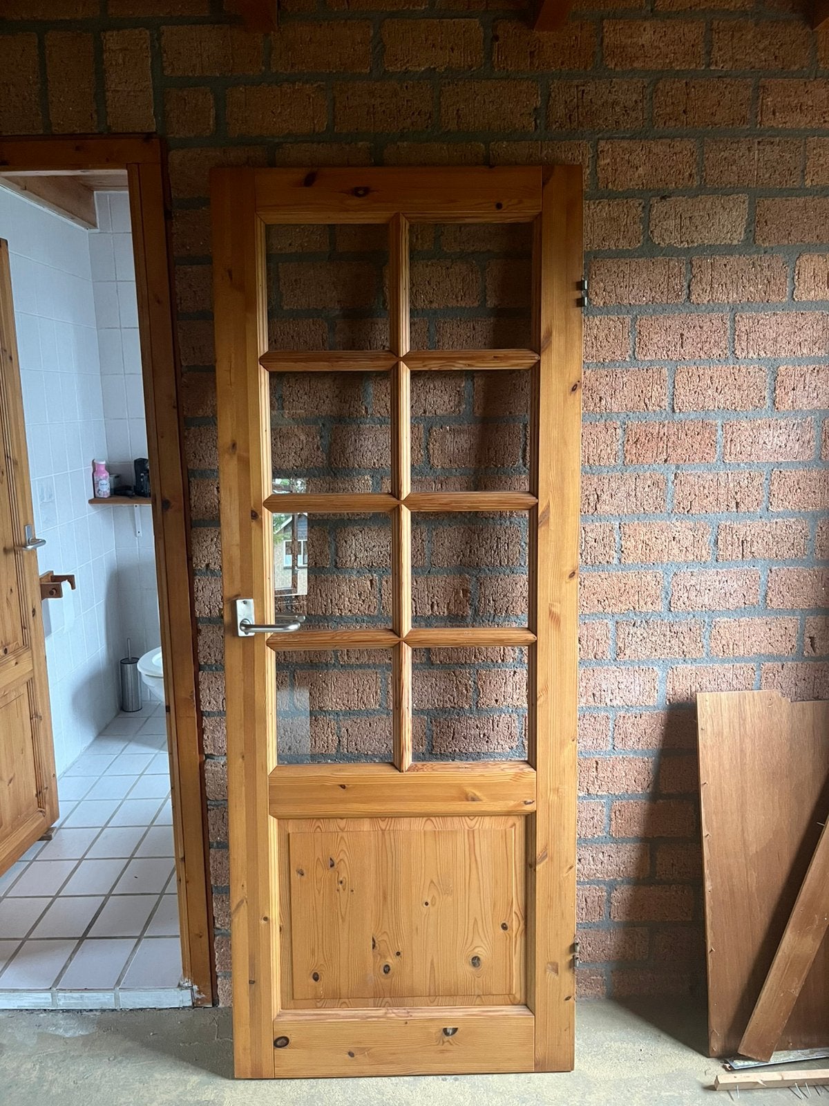 Houten stompe deur met glas, Ophalen, Minder dan 80 cm, Binnendeur, 200 tot 215 cm