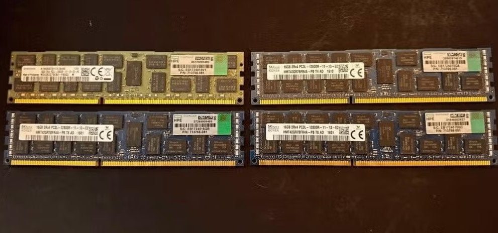 4x HPE 16GB DDR3 ECC RDIMM PC3-12800R 713756-081, Gebruikt, Server, DDR3, Ophalen of Verzenden
