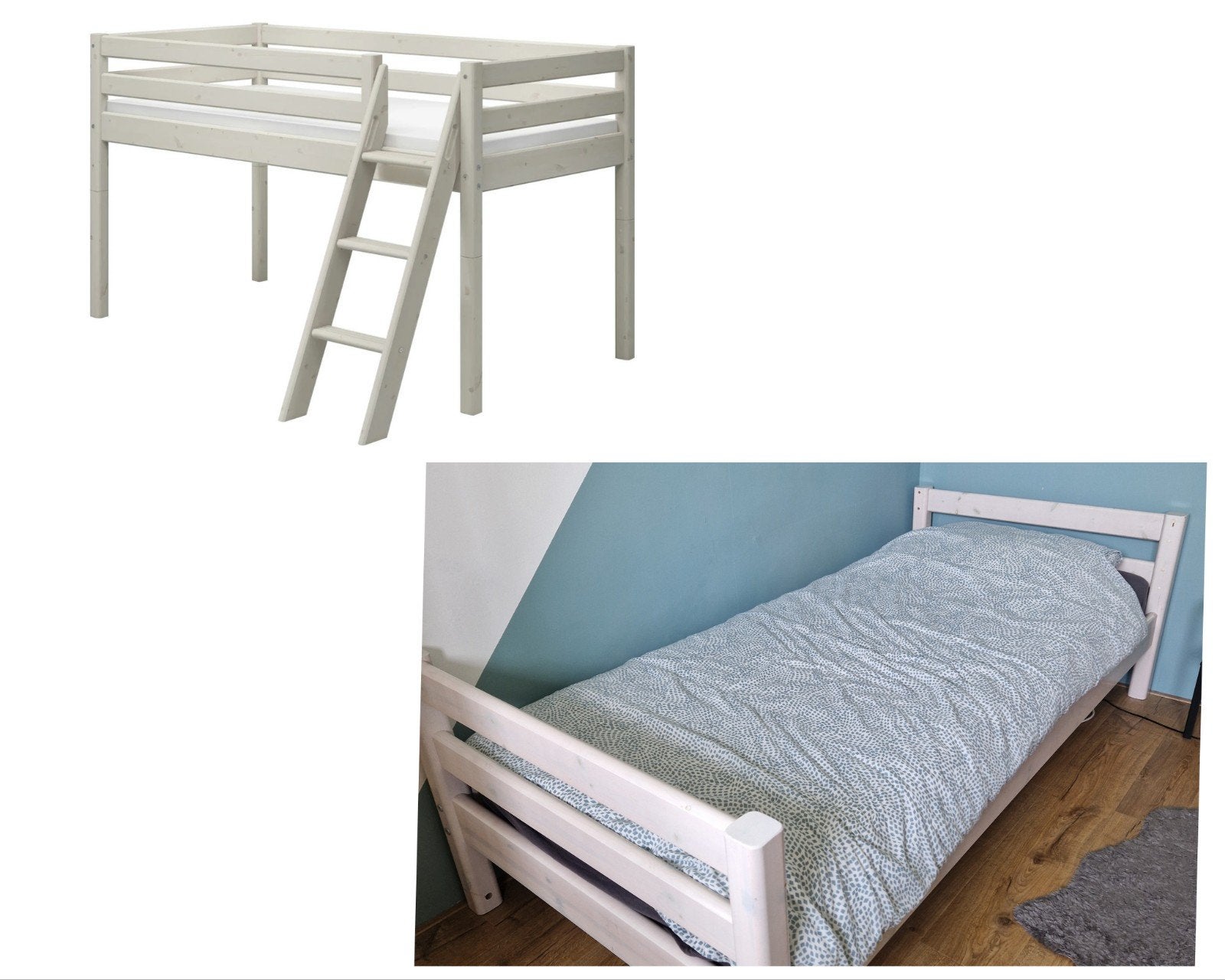 Flexa whitewashed half hoogslaper/ bed, 85 tot 100 cm, Gebruikt, Ophalen of Verzenden, 180 cm of meer
