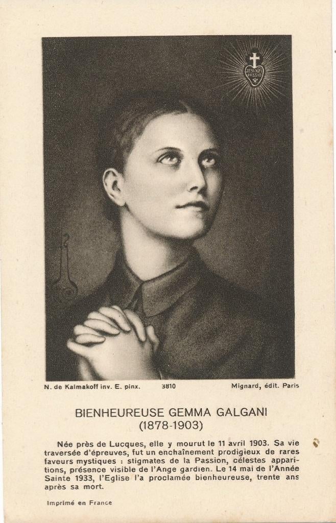 2 devotie prentjes van de Heilige Gemma Galgani, Verzamelen, Ophalen of Verzenden, Zo goed als nieuw, Kaart of Prent, Christendom | Katholiek