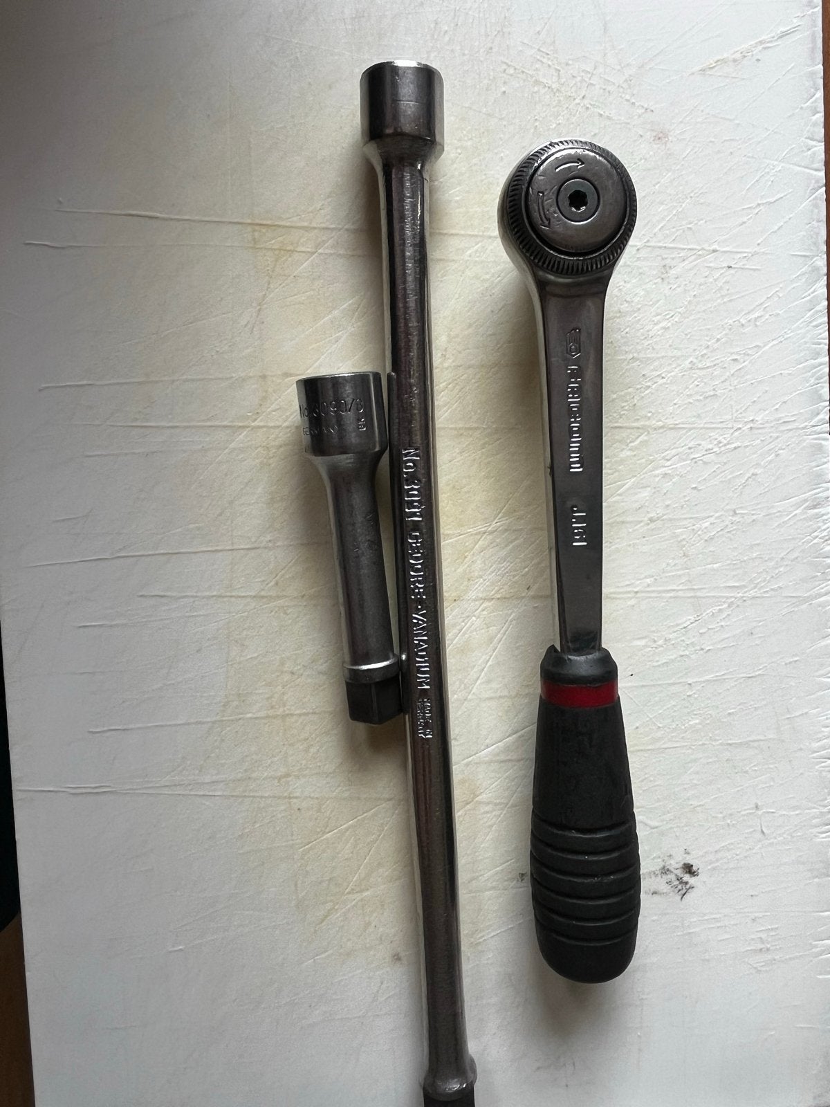 Facom 3/8” ratel met 2 Gedore verlengstukken, Auto diversen, Ophalen of Verzenden, Gebruikt
