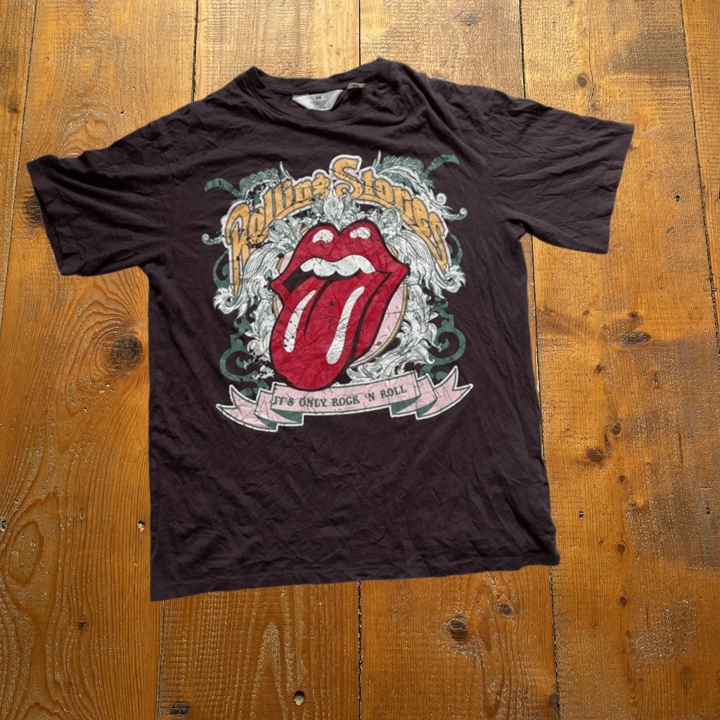 Vintage Rolling Stones T-shirt 'It's Only Rock 'n Roll'T-148, Maat 52/54 (L), Zwart, Onbekend, Onbekend
