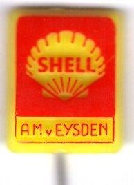 AM v Eysden rood op geel plastic Shell speldje ( N_195 ), Verzenden, Nieuw, Transport, Speldje of Pin