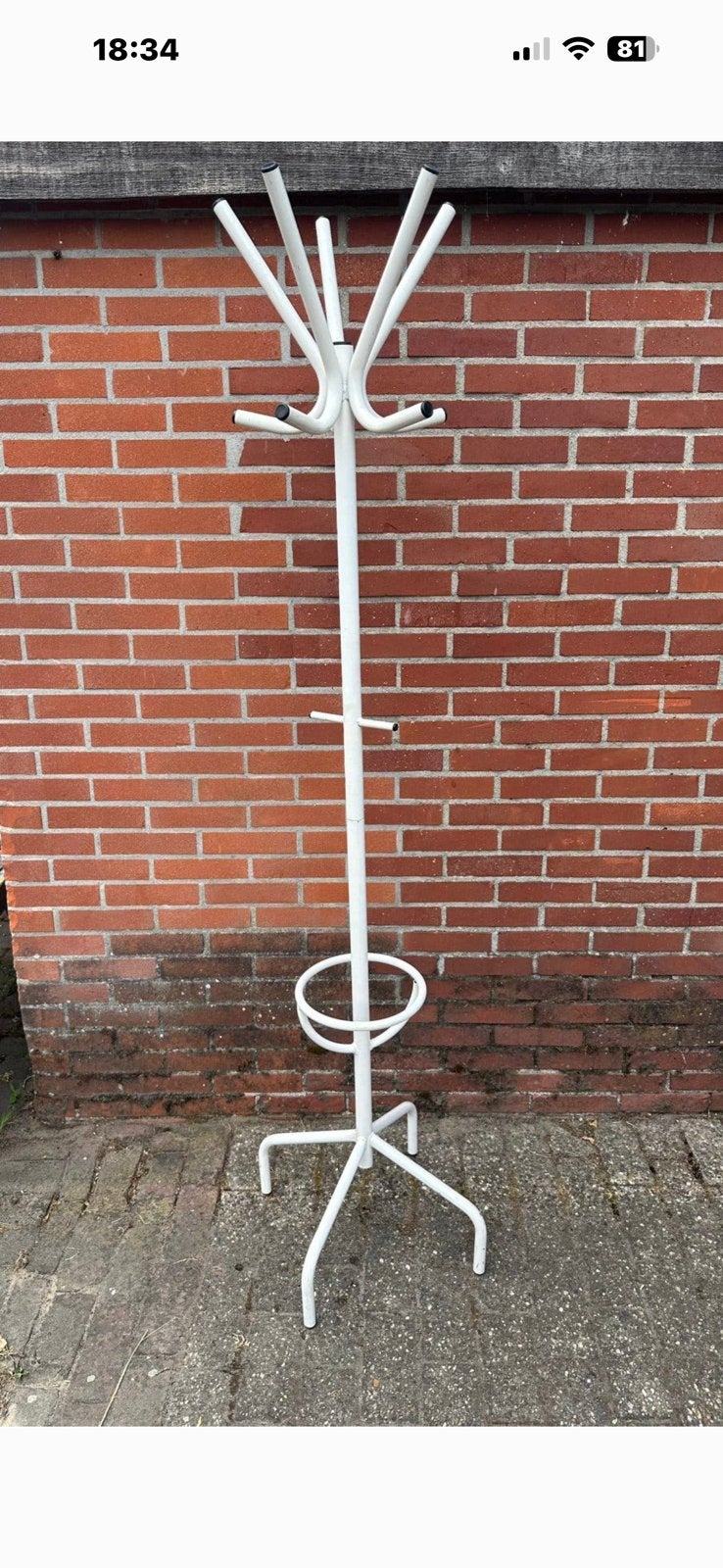 Vintage Wit Metalen Buisframe Kapstok met Parapluhouder186cm, Huis en Inrichting, Ophalen, Kapstok, Kapstok, .com