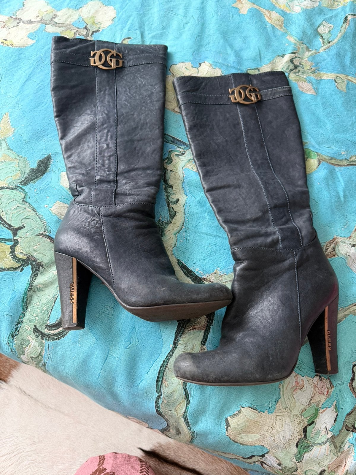 Mooie leren GUESS laarzen, Ophalen, Zo goed als nieuw, Blauw, Hoge laarzen