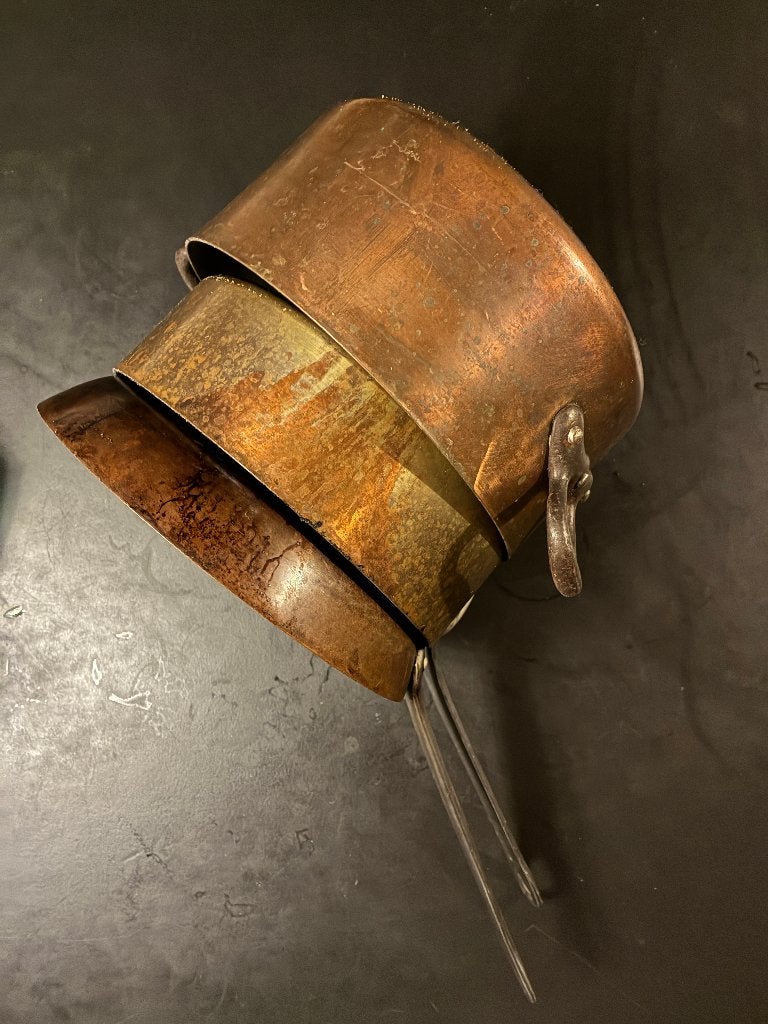 Drie stuks koperen pannen, Ophalen, Gebruikt, Koper, Pannenset