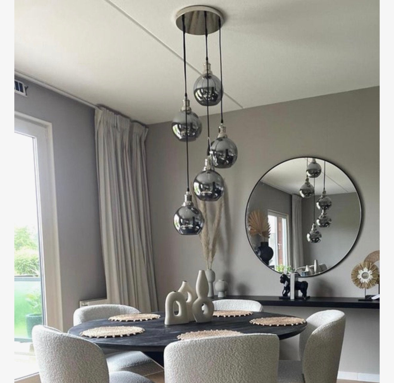 Nieuwe HeyHeaven Smoke Glas Hanglamp 5-lichts – Zilver rond, Ophalen of Verzenden, Nieuw, Glas, E27 (groot)
