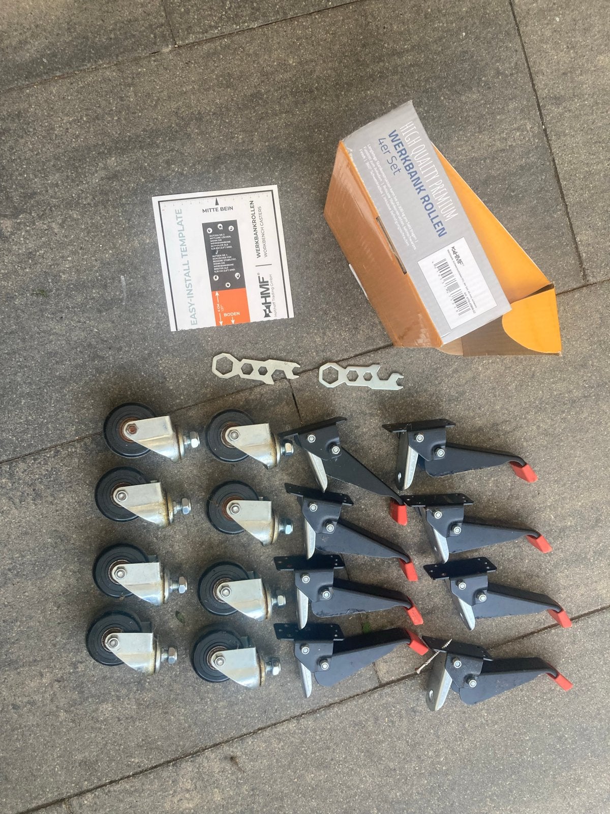 2x HMF Werkbank Wielen Set - totaal 8 Stuks - Zwart, Ophalen of Verzenden, Gebruikt