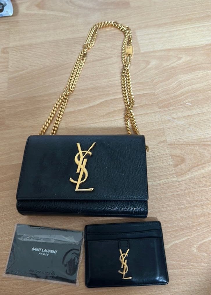 YSL small leren tas en pashouder, Ophalen, Gebruikt, Zwart, Avondtasje