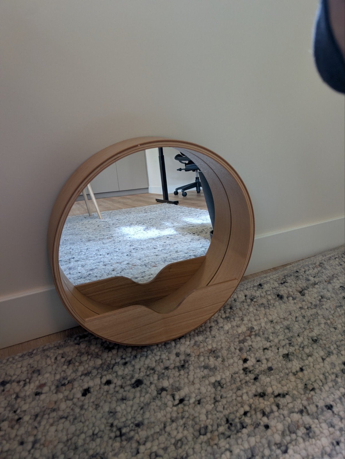 Zuiver ronde houten spiegel met opbergvakje, 40cm, Huis en Inrichting, Minder dan 50 cm, Rond, Ophalen of Verzenden, Zo goed als nieuw