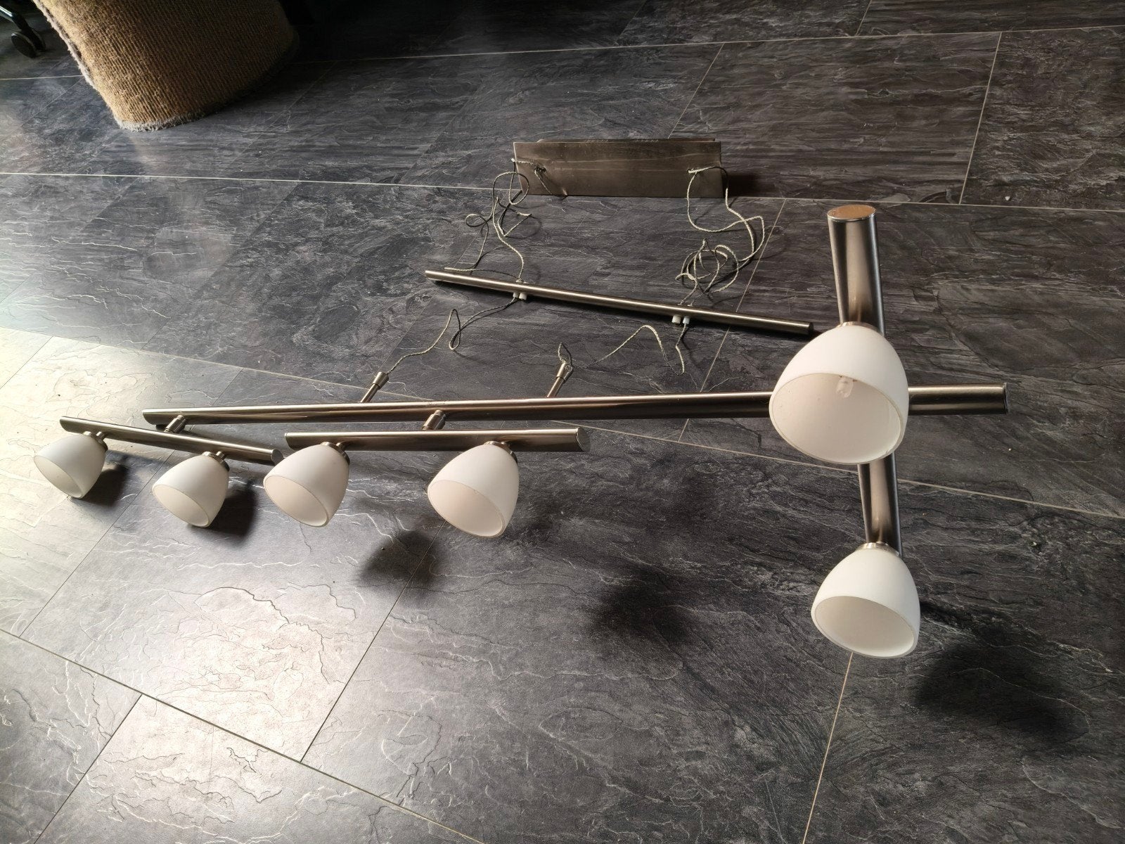Halogeen hanglamp 116 cm - draaibare spots, Ophalen, Gebruikt, Glas, 75 cm of meer