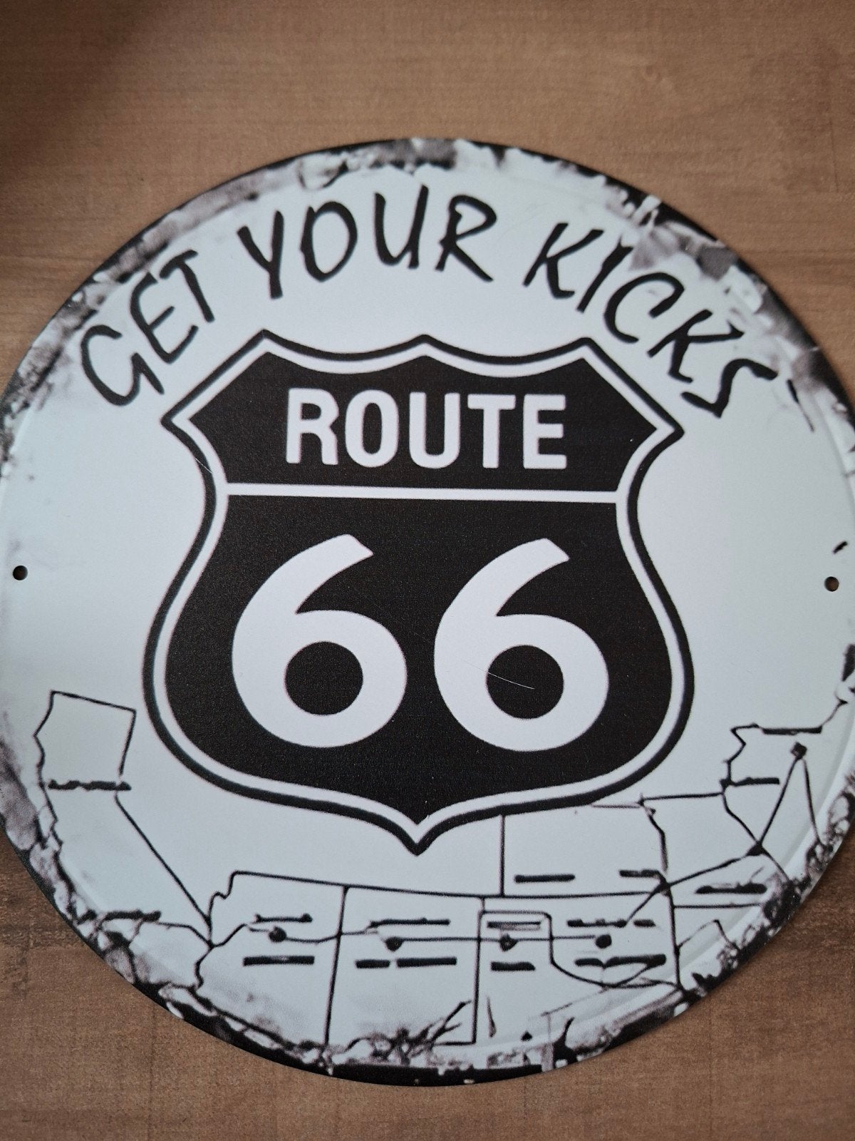 Metalen Route 66 bord - 20 cm - Vintage stijl, Metaal, Gebruikt, Zwart, Vintage