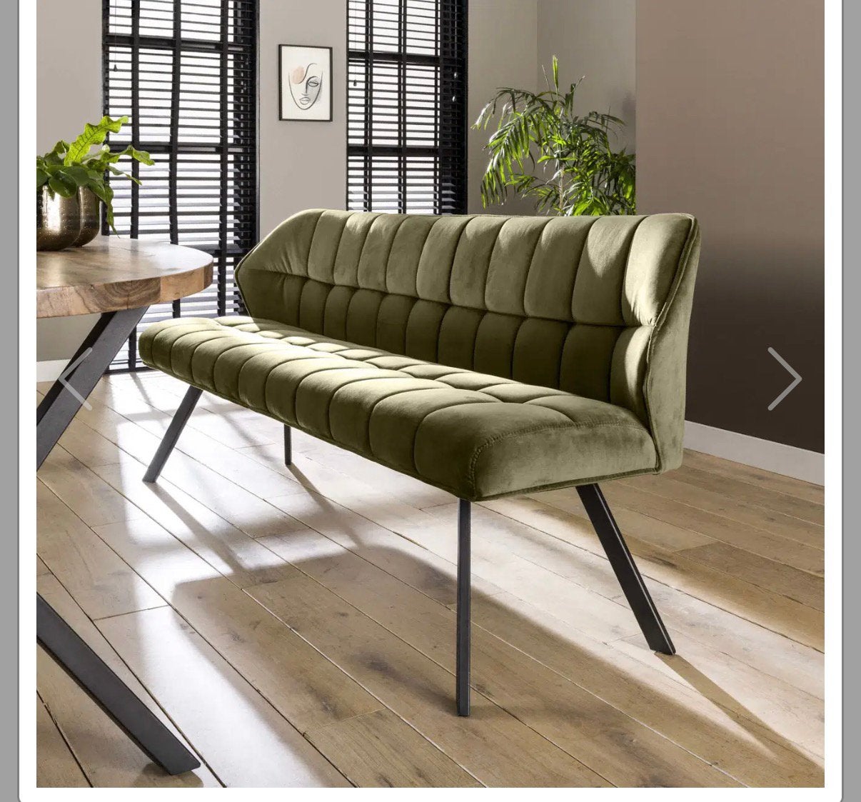 Eetkamerbank Raster / Velours groen, Ophalen, Zo goed als nieuw, Minder dan 75 cm
