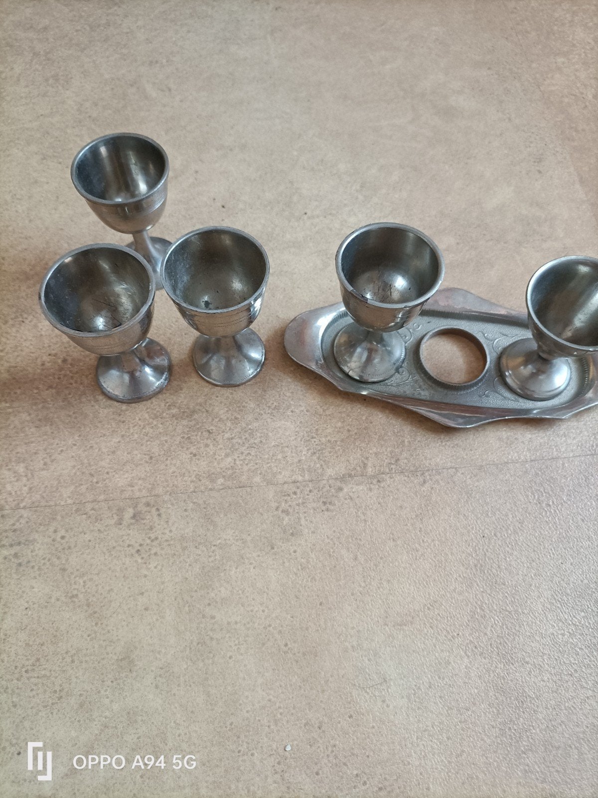 Set van 6 vintage eierdopjes met dienblad, Antiek en Kunst, Ophalen