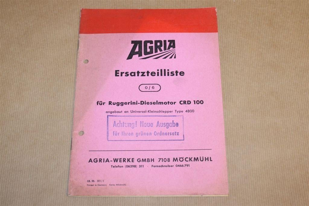 Agria Onderdelencatalogus - Ruggerini-Dieselmotor, Boeken, Techniek, Gelezen, Bouwkunde, Ophalen of Verzenden