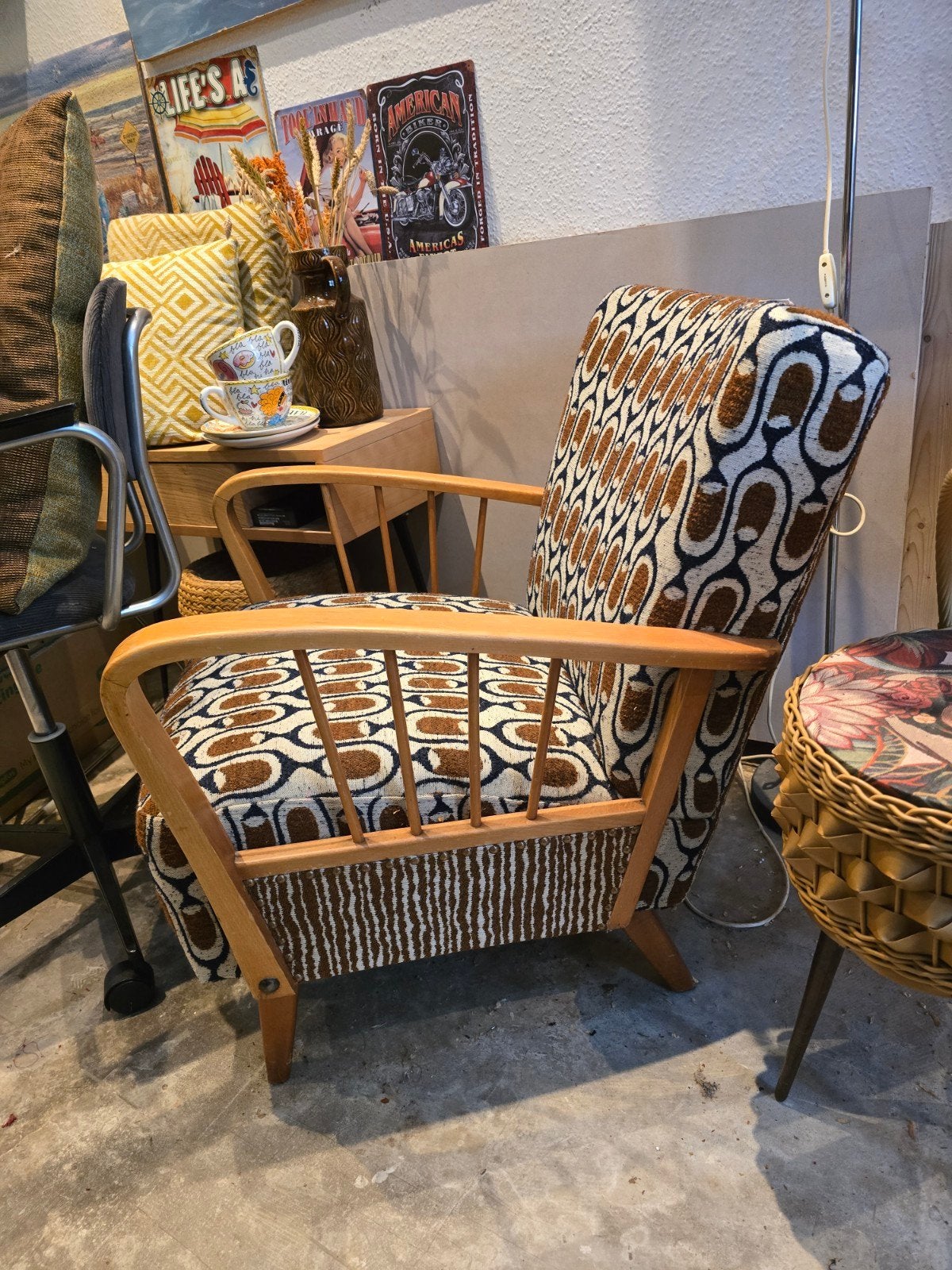 vintage fauteuil, opnieuw gestoffeerd, Ophalen, 75 tot 100 cm, Stof, 50 tot 75 cm