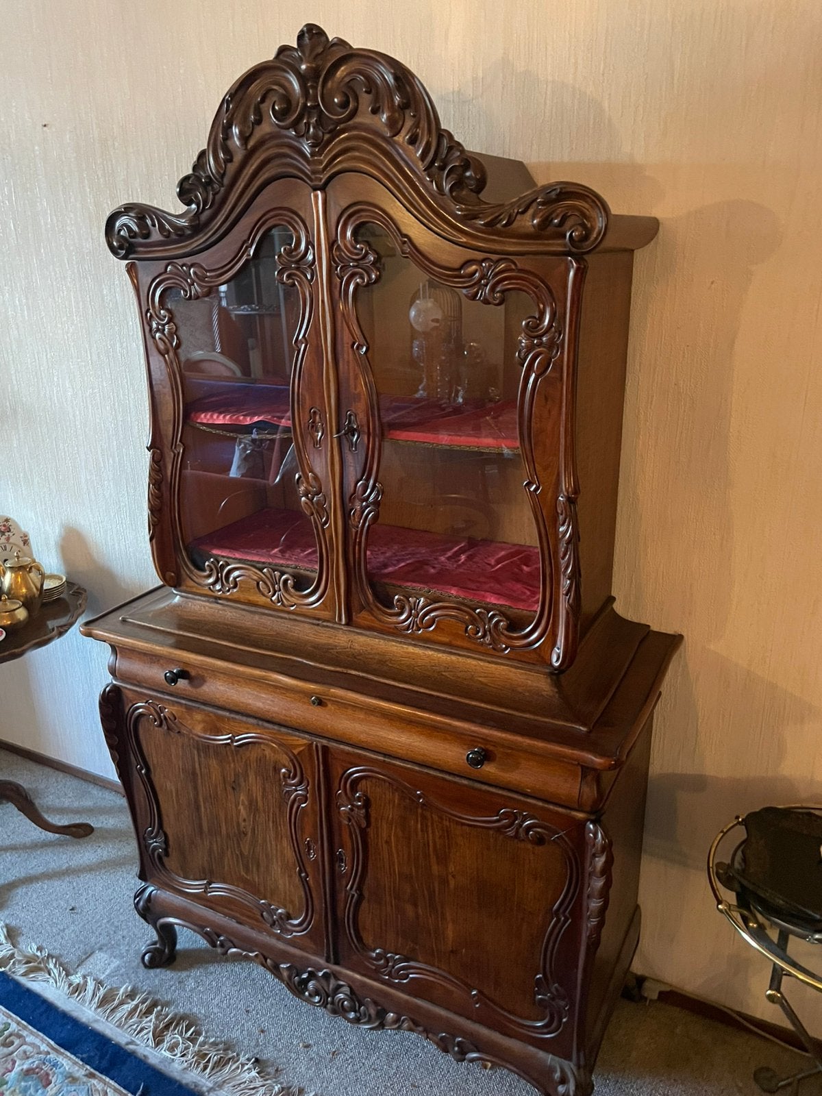 Antieke Vitrinekast / Bonheurkast gelabeld HORRIX (ca. 1860), Antiek en Kunst, Antiek | Meubels | Kasten, Ophalen