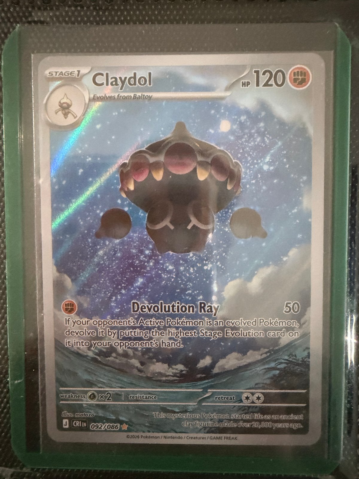 Pokémon Kaart Claydol 092/086 Holo Cosmic Eclipse, Ophalen, Zo goed als nieuw, Losse kaart, Foil
