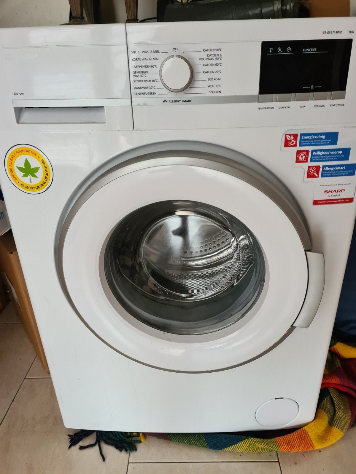 Sharp Wasmachine ES-GFB7147WD - Zo goed als nieuw, Witgoed en Apparatuur, Wasmachines, Zo goed als nieuw, Voorlader, 6 tot 8 kg