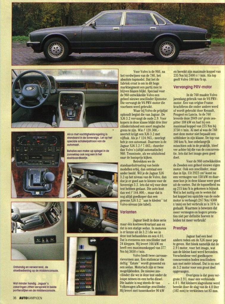 Autokampioen dubbeltest Volvo 960 en Jaguar Sovereign 1990, Ophalen of Verzenden, Gelezen, Volvo