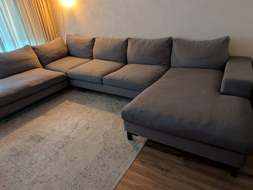 Grijze bank te koop, Huis en Inrichting, Ophalen, Gebruikt, Hoekbank, 300 cm of meer