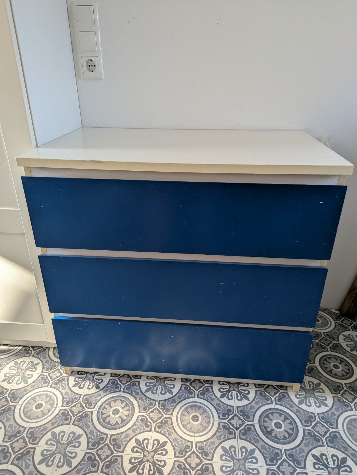 Malm ladekast IKEA 3 laden - Wit en Blauw, Ophalen, Gebruikt, 50 tot 100 cm, 3 of 4 laden