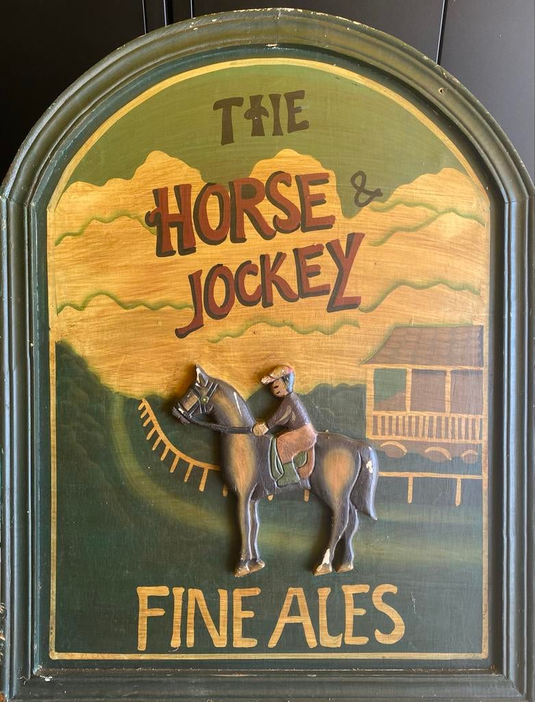 Vintage houten pubbord 'The Horse & Jockey' - 50x66cm, Ophalen of Verzenden