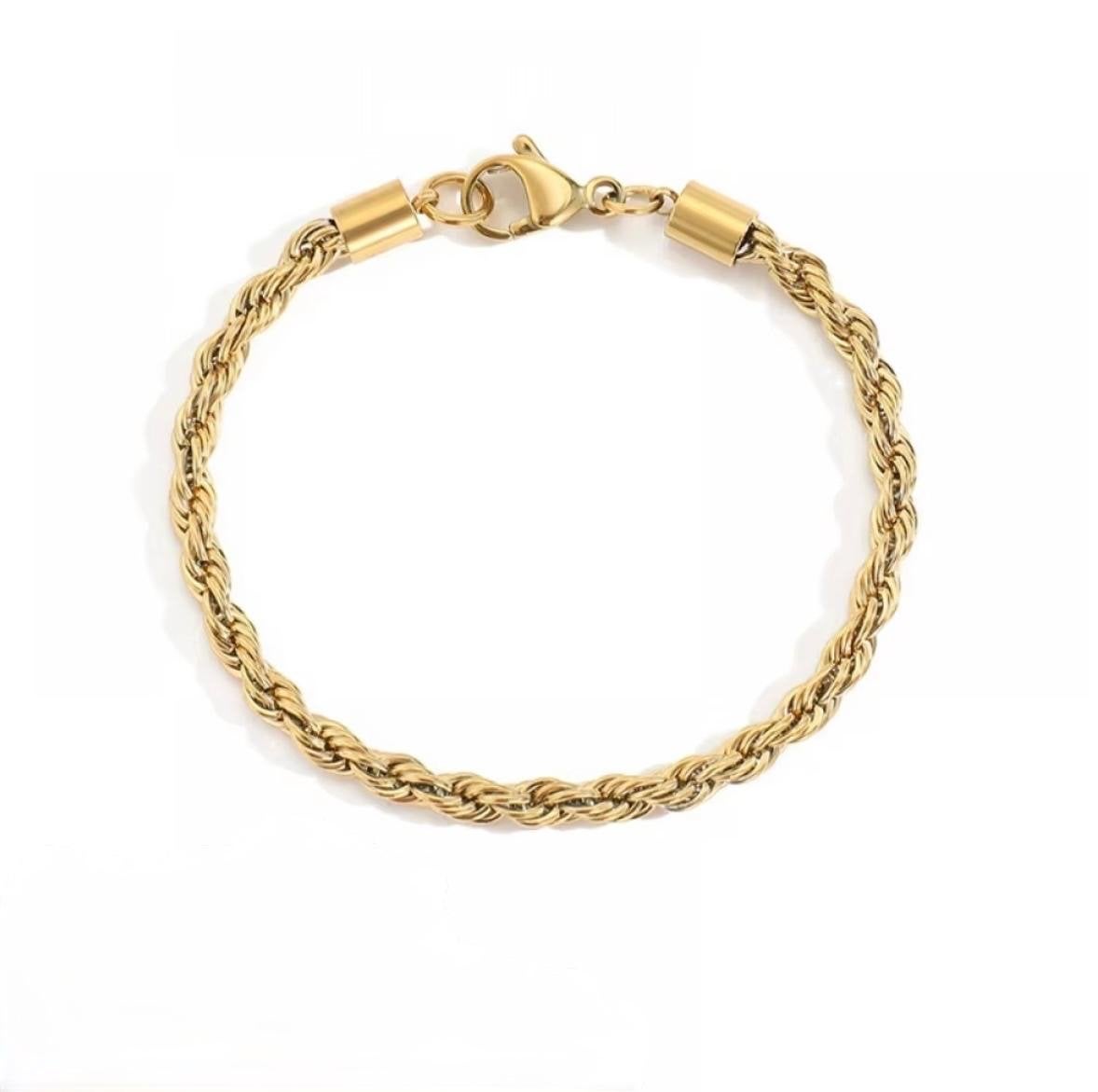 Gouden Roestvrij Stalen Armband - 18cm, 4mm Dik, Ophalen of Verzenden, Nieuw, Goud, Staal
