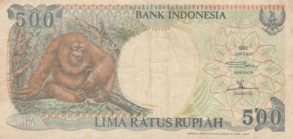 Bank Indonesia 500 Rupiah 1992 orang-oetan, Ophalen of Verzenden, Zuidoost-Azië, Los biljet